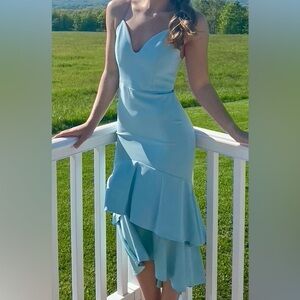 Alice + Olivia Light Blue High-Low Ruffle Mermaid Skirt